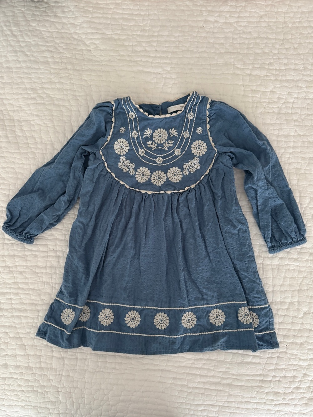 Zara Blue Embroidered Long-Sleeve Kids Dress